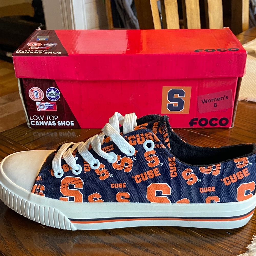 FOCO Women's Low Top Canvas Sneakers - Navy and Orange